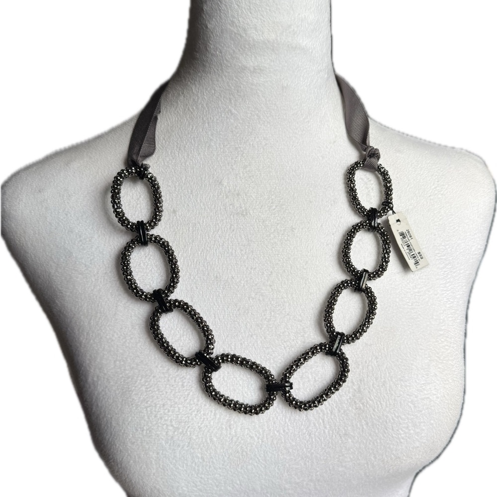 🐨 Cookie Lee Adjustable Gray Ribbon and Gray and Black Bead Statement Necklace - Picture 10 of 12